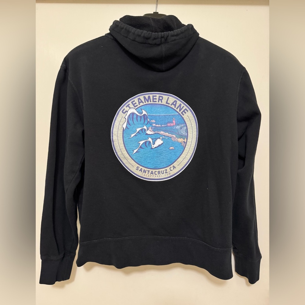 Black Steamer Lane Hoodie unisex M Santa Cruz, CA surfer 🏄 surfing hot spot